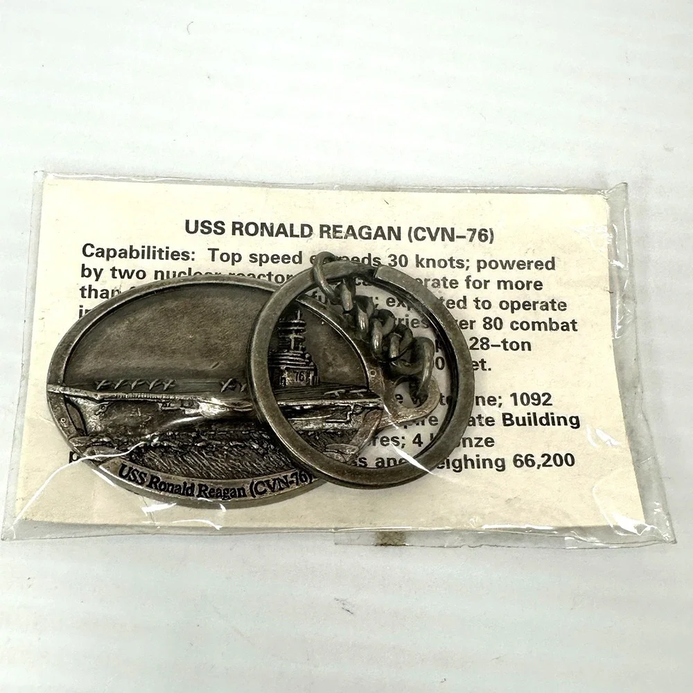 USS Ronald Reagan CVN-76 Aircraft Carrier Pewter Keychain Navy Souvenir